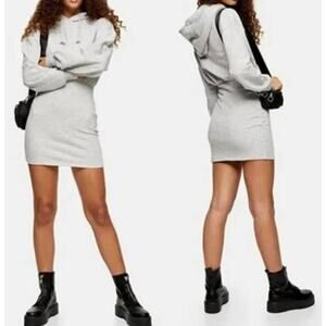 TOPSHOP Streetwear Long Sleeve Sweatshirt Hoodie Mini Dress Sz 8 in Grey NWT